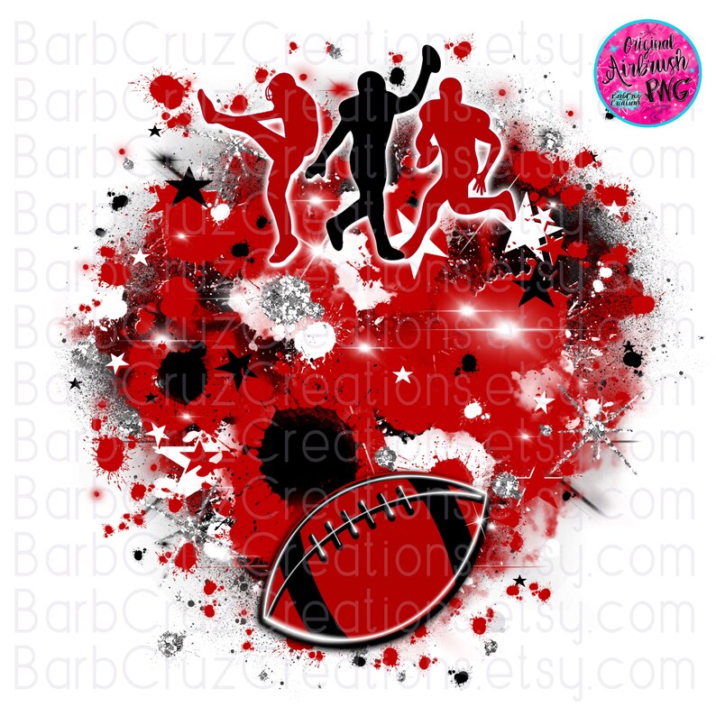 Red Splatter Football Airbrush Png, Football Mama, Red, Black, White, Silver, Background ...
