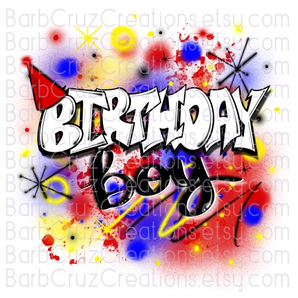 Birthday Boy, Birthday Boy Airbrush, Happy Birthday, illustration, Sublimation Designs, png, jpg, clipart, Digital Downloads, Red, Blue