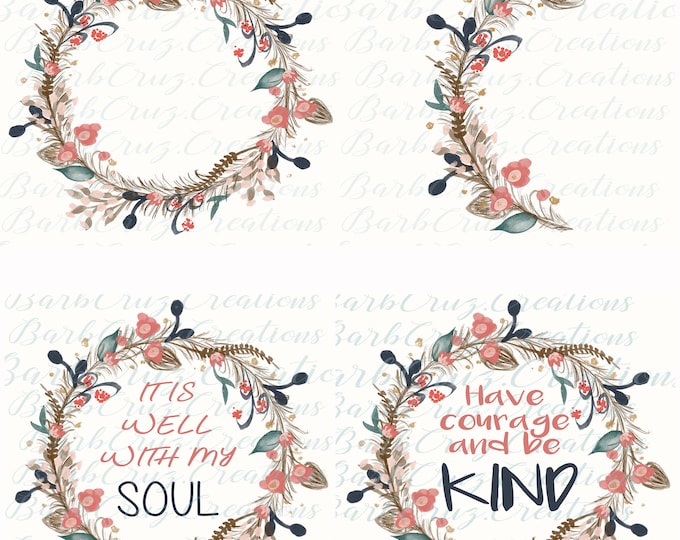 Feather, Floral Wreath, png, digital download, Invitations, Background, beautiful flowers, bundle of 4 files, sublimation designs