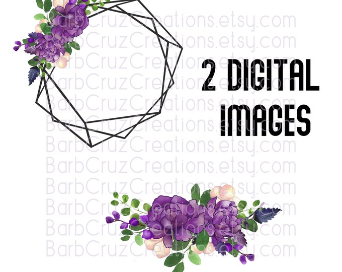 Purple Watercolor Flowers, Frame, Floral Swag, png, Sublimation Transfer, Sublimation Design, Digital Download, Instant Download, Invitation