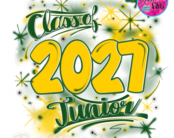 Airbrush png, Junior 2027, High School, Class of 2027, Graduate, Sublimation Design, Digital, Graffiti, 12th grade, orange, green, retro