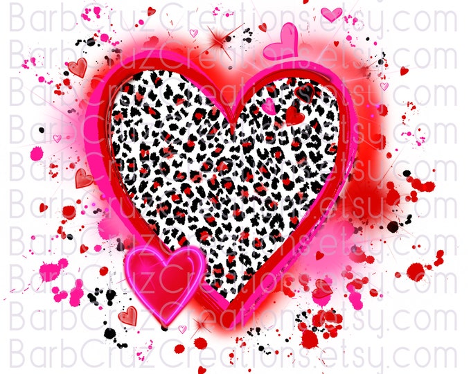 Valentine's Day, Airbrush png, Love, Leopard Hearts Pink Background, pink, Clipart, pngs, sublimation designs, tshirt, graffiti