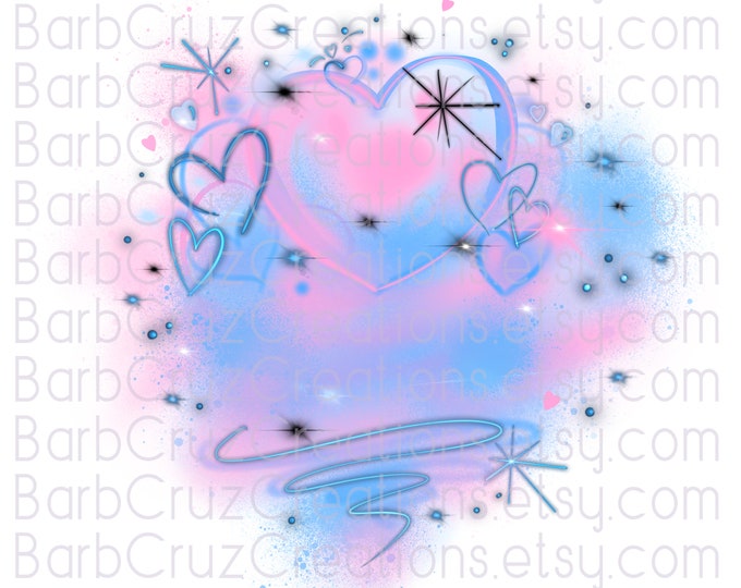airbrushed blue pink, hearts, sublimation transfer, digital download, png, waterslides, clipart, sublimation png, jpg, airbrush, love, image