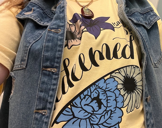 Redeemed, Flower Design png 300dpi DTF, Cricut, Silhouette, Sublimation Fall t-shirt image, Scripture, Encouragement, Jesus saves