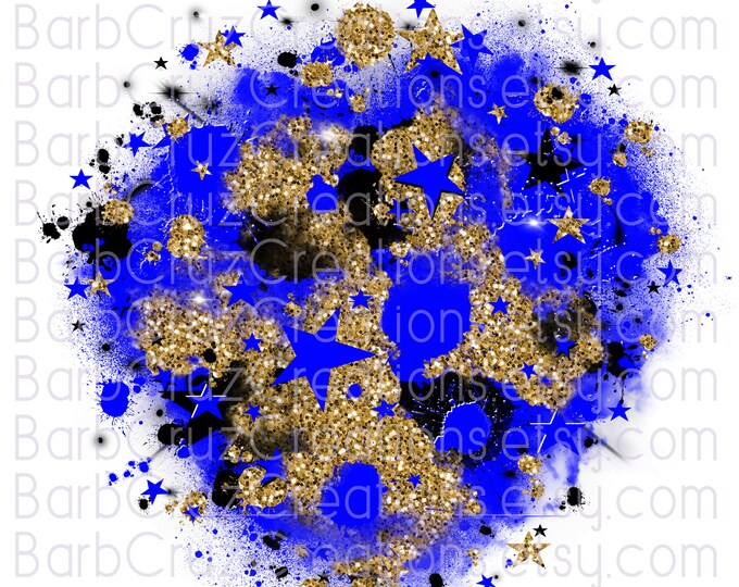 Airbrush digital image star burst background png sublimation designs, shirt transfer sports, team school spirit, backdrop, blue glitter gold