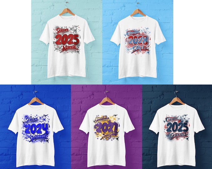 Airbrush Apparel, Class of, High School, Senior, Airbrush T-shirt, Custom School tee, Streetwear, Graffiti Shirts 90's Old School, throwback