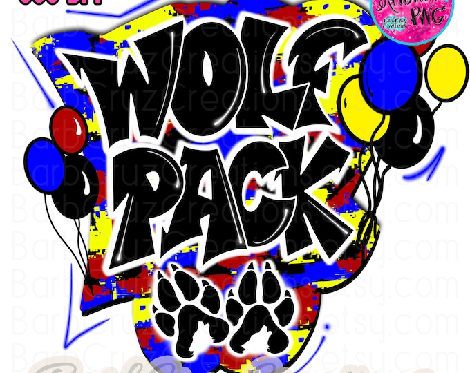 Airbrush png, Wolf Pack, Great, Wolf, Birthday, blue, yellow, red, Party Shirt, Camouflage, Paw Prints, balloons, retro, Party Guest Shirts