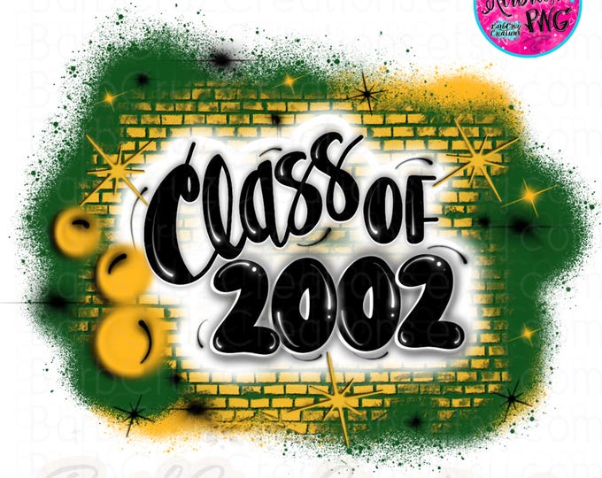 Airbrush png, Senior 2002, High School, Class of 2002, Graduate, Sublimation Design, Digital, Graffiti, retro green, yellow