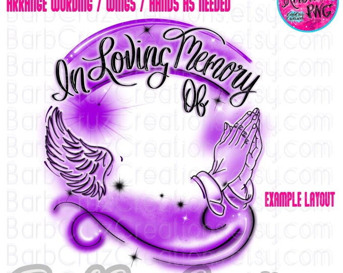 Airbrush png, In loving Memory of, Purple, DTF, DTG Designs, Sublimation, Custom, Memorial png, Airbrush Template, frame, RIP, Set of 4