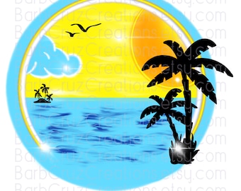 Aerografía original png, playa tropical, personalizada, vacaciones, fondo de aerógrafo tropical, clipart, diseños de sublimación, diseño de camiseta