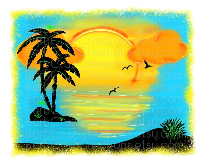 airbrush sunset, tropical sun, watercolor png, png, digital downloads, digital designs, sublimation transfers, sublimation designs, clip art