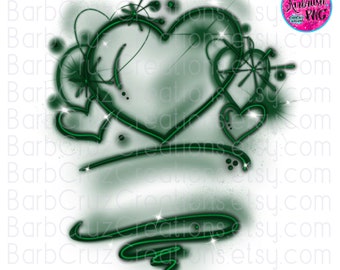 aerografo png, sfondo aerografo png, cuori verdi, modello aerografo, sublimazione, amore, retrò, design graffiti old school vintage anni '90