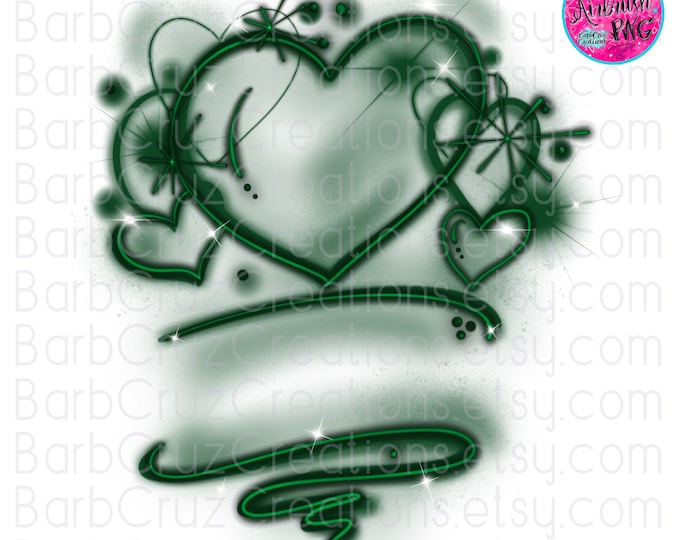 airbrush png, airbrush background png, green hearts, airbrush template, sublimation, love, retro, 90's vintage old school graffiti design