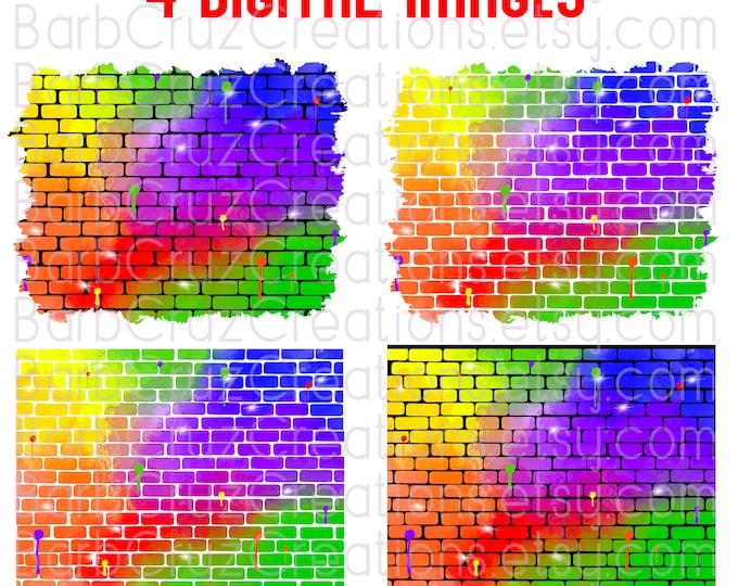 airbrush digital paper, brick wall, background, png, graffiti wall, clipart, sublimation designs, digital download, png sublimation, rainbow