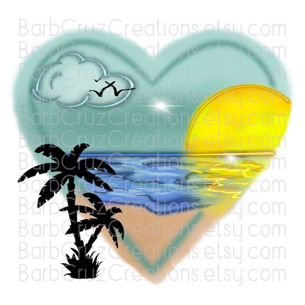 Digital Airbrush, Heart, Beach, tropical, sunset, sunrise, palm tree, beach, vacation, airbrush, png, sublimation designs, digital downloads