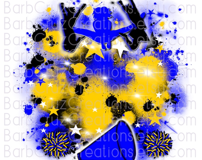 Cheerleader, designs, Cheer Shirt png, Cheer Team shirt, Sports Team, Airbrush, Cheer Airbrush, Sublimation Design, football, yellow, blue