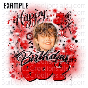 Airbrush Birthday Girl / Boy red, black, white background sublimation, digital download, png, birthday Shirt, Backdrop, Party Invitation