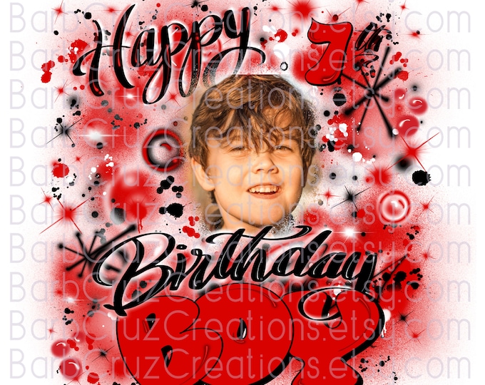 Airbrush Birthday Girl / Boy red, black, white background sublimation, digital download, png, birthday Shirt, Backdrop, Party Invitation