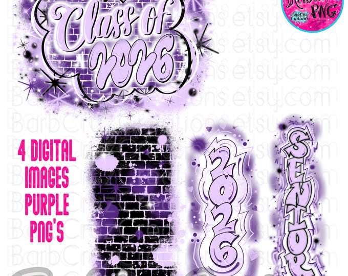 Airbrush png, Senior, Class of 2026, Graffiti designs, Heat Transfer, High School Senior, College, purple, pant leg, sleeve design, vertical