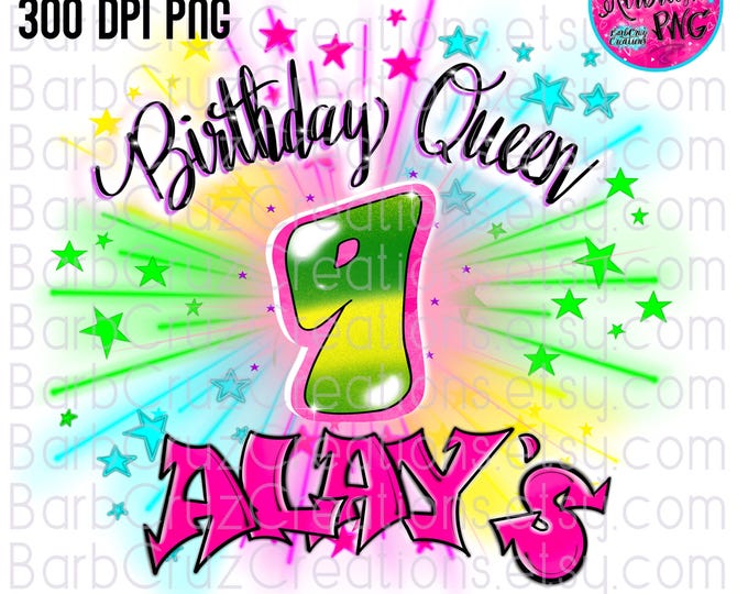 Airbrush png, Birthday Queen, bday, Print Designs, Sublimation Designs, png, clipart, Digital Download, pink, colorful, retro, vintage art