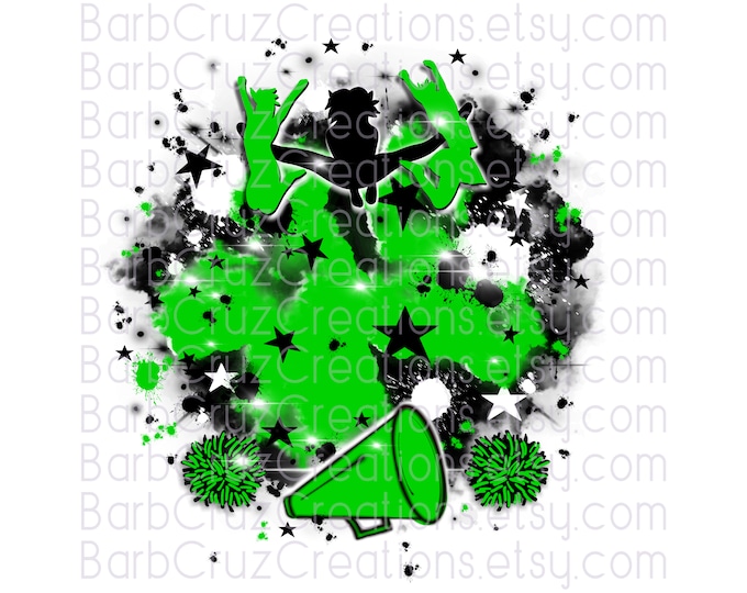 Cheerleader, designs, Cheer Shirt png, Cheer Team shirt, Sports Team Airbrush, Airbrush, Cheer Airbrush, Sublimation Design, bright green