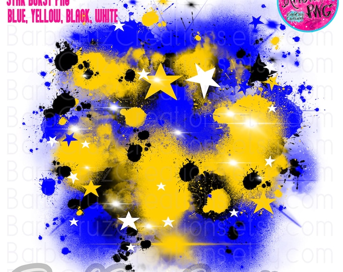 Airbrush png, blue, yellow, Star Burst, Digital Airbrush, clipart, jpg, sublimation designs, shirt transfer, sports, birthday background
