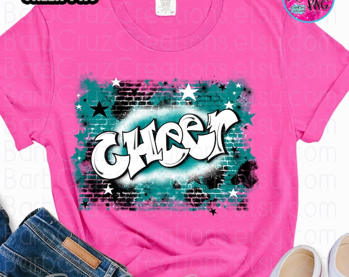 Cheerleader, Airbrush png, Splatter paint designs, Teal, Cheer Team shirt, Sports Team, Cheer, Sublimation Design, Graffiti Brick Wall