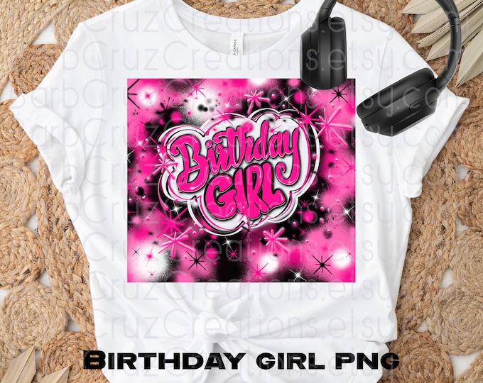 Birthday Girl Pink Airbrush Digital Paper png / Sublimation Designs / clipart / Digital Download / party shirt / invitations / Spray Paint