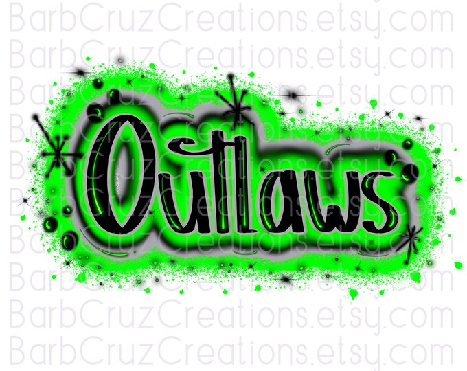 Outlaws, bright green, lime, black, team spirit, airbrush, clipart, airbrush png, sublimation designs, digital downloads, shirt transfer