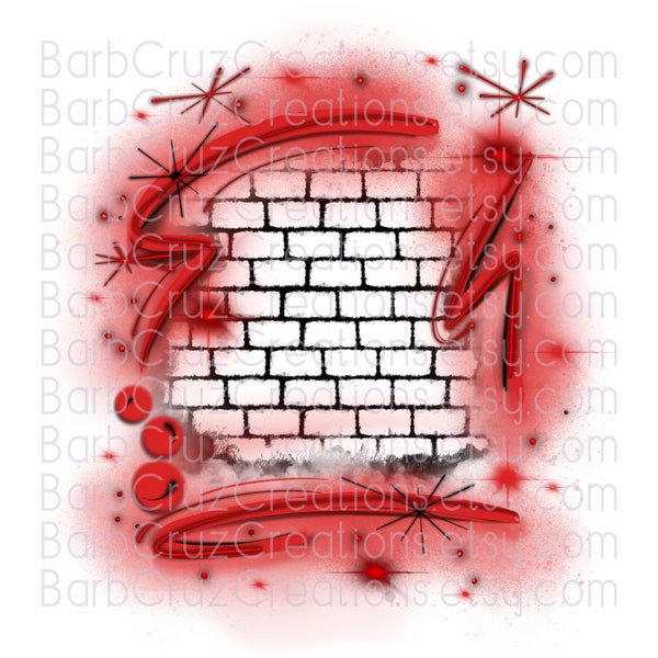 Airbrush, Brick Wall, Background, Digital Airbrush, Graffiti Wall, png, jpg, sublimation designs, digital download, png sublimation, red