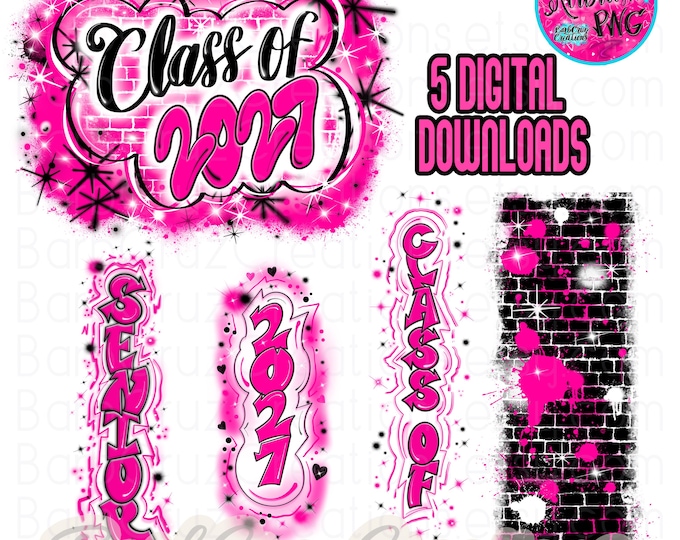 Airbrush png, Senior, Class of 2027, Graffiti designs, Heat Transfer, High School Senior, College, pink, pant leg, sleeve design vertical