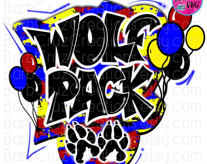 Airbrush png, Wolf Pack, Great, Wolf, Birthday, blue, yellow, red, Party Shirt, Camouflage, Paw Prints, balloons, retro, Party Guest Shirts
