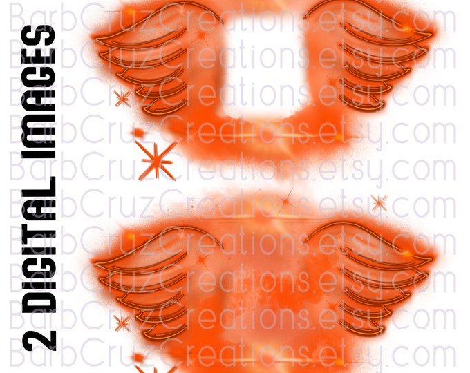 Airbrush, In Loving Memory of, Angel Wings, Sublimation Design, Digital Download, png, custom image, digital airbrush, RIP, Memorial, orange