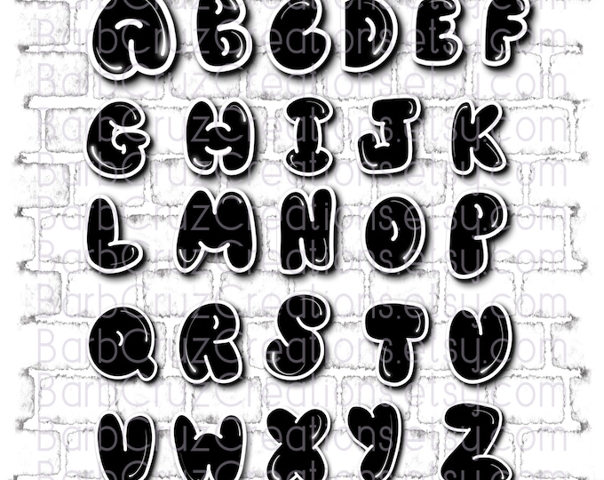 Bubble Font Images, Fat, Graffiti Letters, Airbrush Alphabet, Airbrush, Sublimation, Digital Download, png, bundle, Capital Letters Clip Art