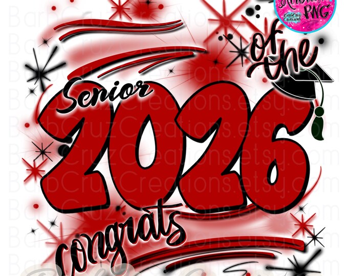 Red Senior 2026 Airbrush PNG Digital Download, Family Bundle Mom Dad Aunt Uncle Graffiti Sublimation Graduate High School Senior College