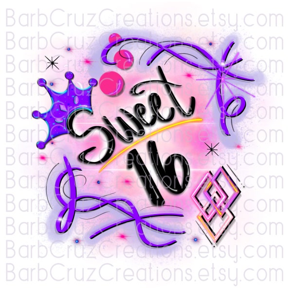 Sweet 16, Sixteen bday, Birthday, It's My Birthday, Airbrush png, Print Designs, Sublimation Designs, png, clipart, Digital Downloads,