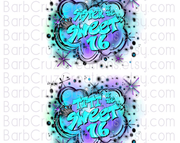 Airbrush png, Sister, Titi, Sweet 16, Birthday, Green & Purple Sixteen bday, crown, Airbrush png, Birthday Party, Sublimation Designs