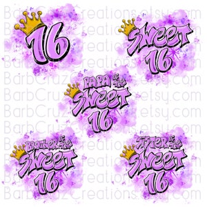 Airbrush png, Sweet 16, Sixteen bday, crown, Birthday, Papa, brother, sister, Sublimation Design, family, clipart, Hip Hip, Graffiti, Purple
