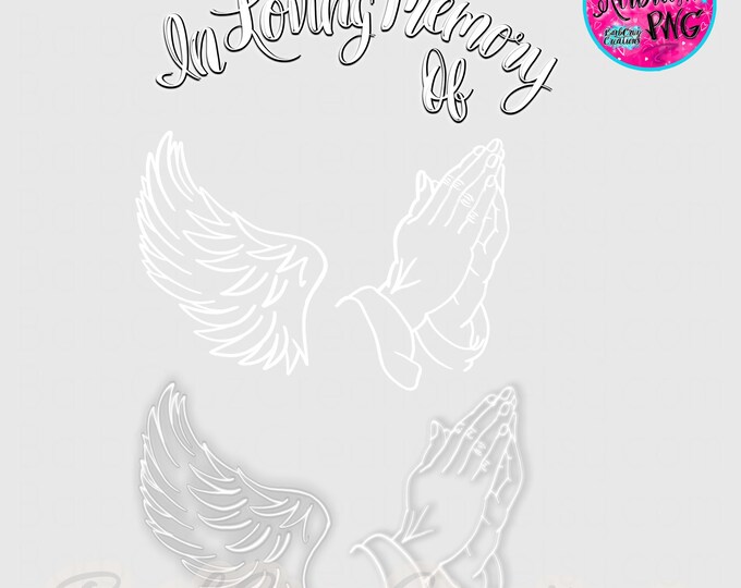 Airbrush png, In loving Memory of, White wing and praying hands images, Sublimation Designs, Digital, RIP, Memorial Shirt design
