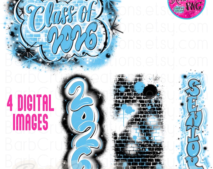 Airbrush png, Senior, Class of 2026, Graffiti designs, Heat Transfer, High School Senior, College, blue, pant leg, sleeve design vertical