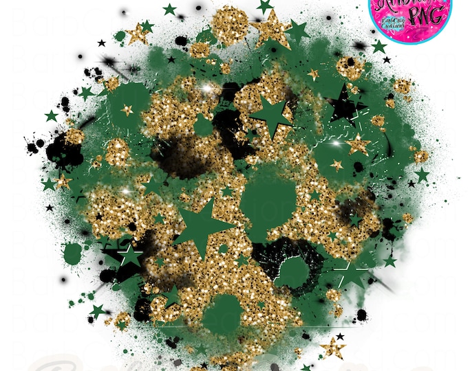 Airbrush png, green, gold glitter, star burst, background, graffiti, sublimation designs, digital airbrush, shirt transfer, sports, school