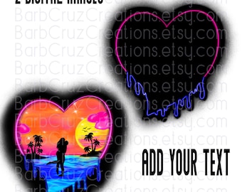 Dripping Heart, Digital Airbrush, Tropical, Couple, Island, Beach, Ocean, Sunset, Sunrise, Paradise, png, jpg, sublimation design, Summer