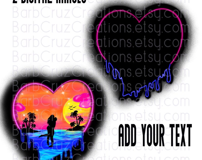 Dripping Heart, Digital Airbrush, Tropical, Couple, Island, Beach, Ocean, Sunset, Sunrise, Paradise, png, jpg, sublimation design, Summer
