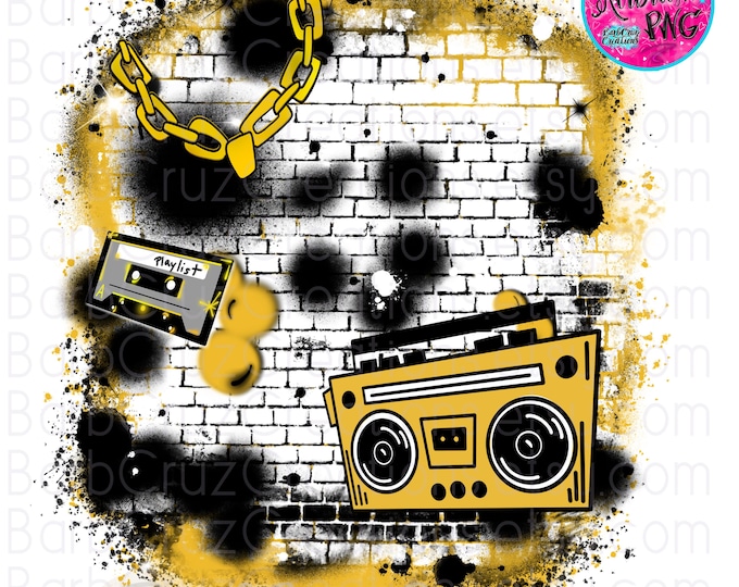 Airbrush png, Hip Hop Dance, 90's, Background, Gold Graffiti Brick Wall, sublimation png, digital download, vintage, 80's, baby, backdrop