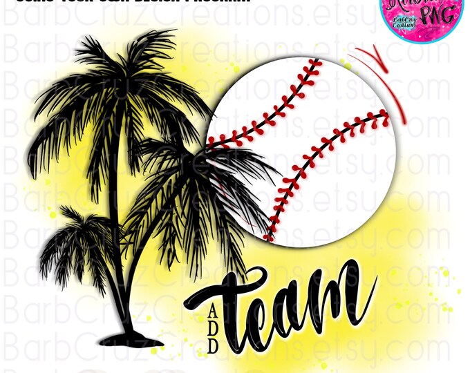 Airbrush png, Baseball, Tropical, Palm Trees, Game Day, Sports, Team Spirit, Sublimation png, Season, Tournament, ball, Graffiti Art, Finals