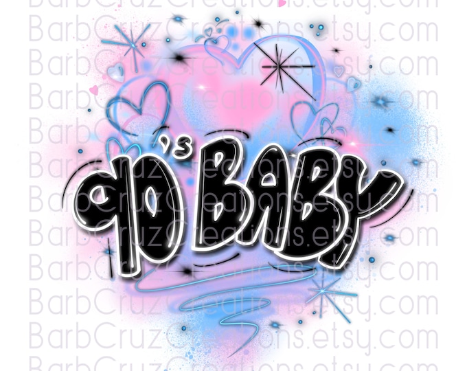 airbrush png, retro 90's baby girl, baby, girl, blue hearts, sublimation, vintage graffiti art, digital airbrush, 90's, 1990, blue, pink