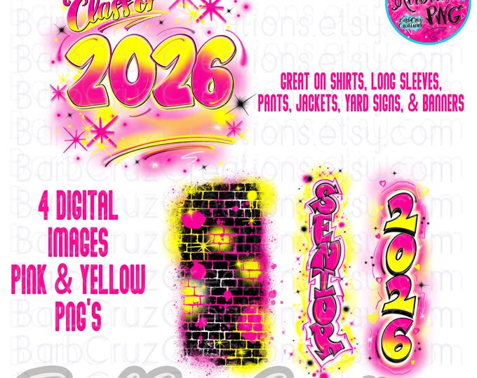 Airbrush png, Senior, Class of 2026, Graffiti designs, Heat Transfer, High School Senior, College, pink, pant leg, sleeve design, vertical