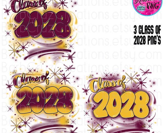 Class of 2028 deep red & gold, airbrush png, Senior, Digital Airbrush, Graffiti Designs, Sublimation PNG, Graduate, High School reunions