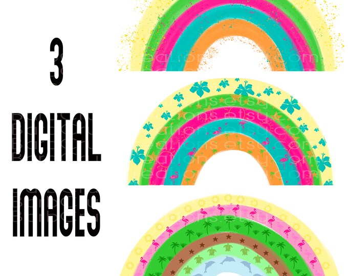 Tropical Rainbow Fun, Flamingos, Turtles, Palm trees, Splatter Paint, png, Digital Downloads, Instant Downloads, Sublimation Designs, Bundle