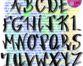 Airbrush Graffiti Font, Letters, PNG Images (Digital Download) Airbrush Font, Graffiti Letters Cursive Upper, Lower, Alphabet, Sublimation